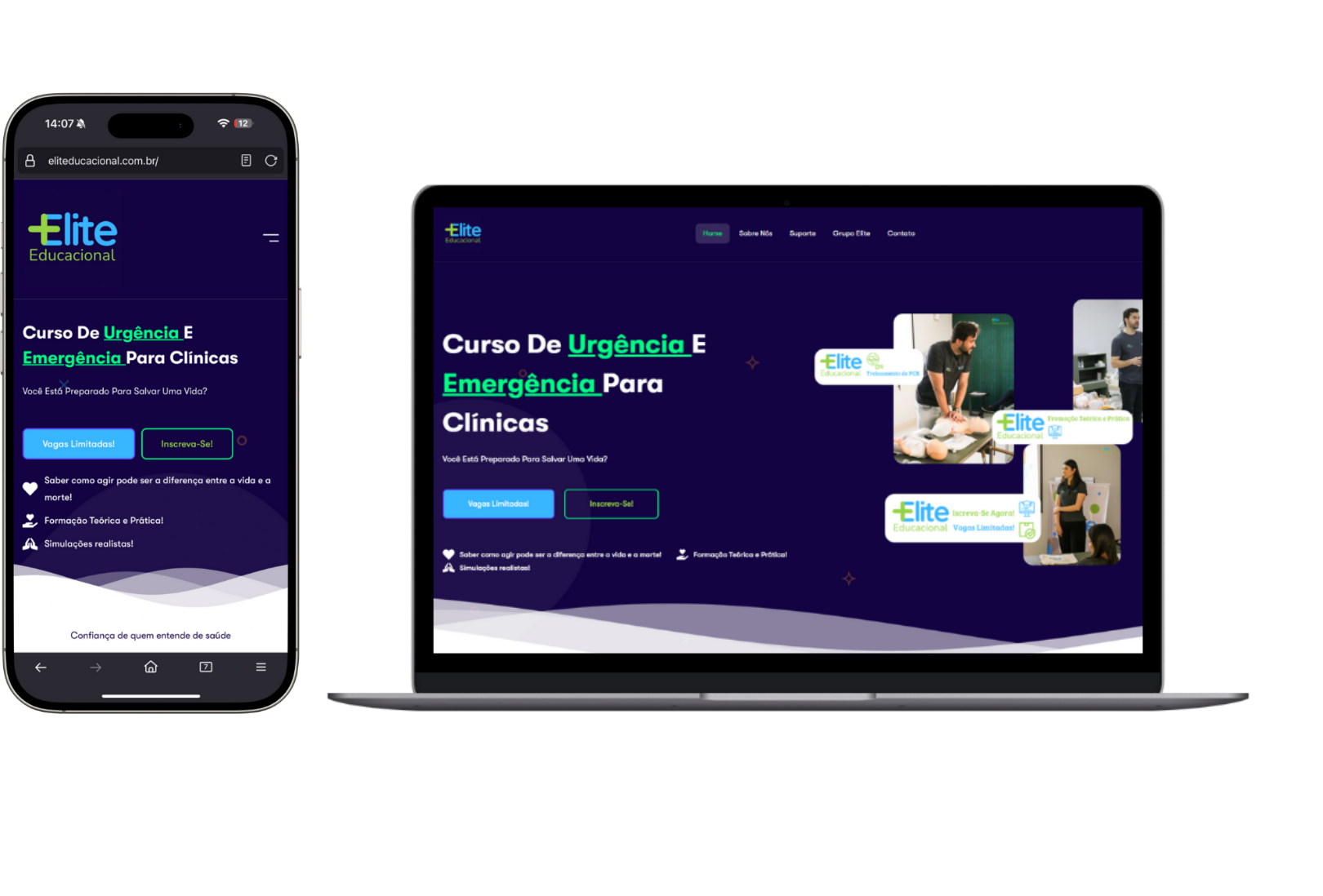 Plataforma da Elite Educacional no celular e no notebook